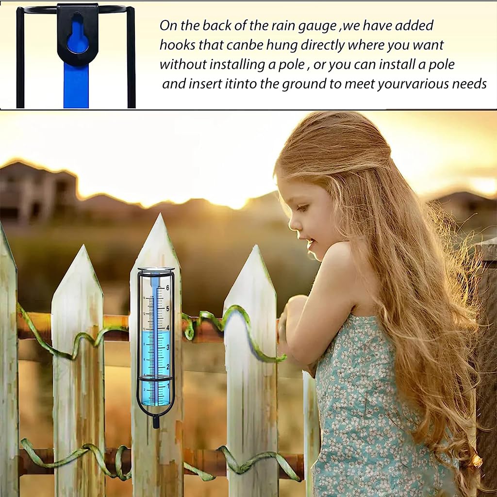 Serplex Rain Gauge for Garden and Yard with 6inch Glass Tube & Adjustable Metal Frame