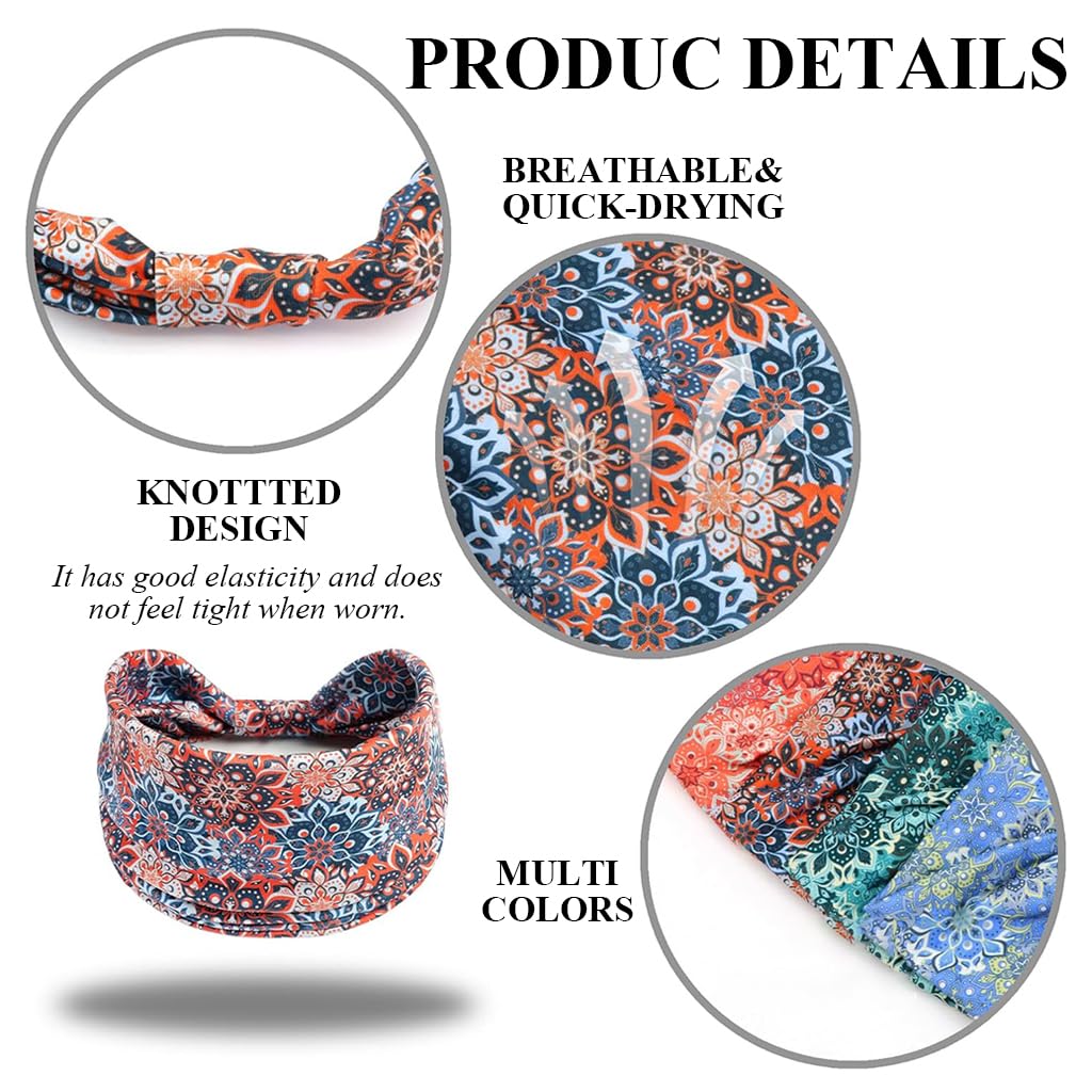 SANNIDHI Headbands for Women featuring 4 Floral Boho Designs with Stretch Fabric | Yoga and Workout Hair Wraps