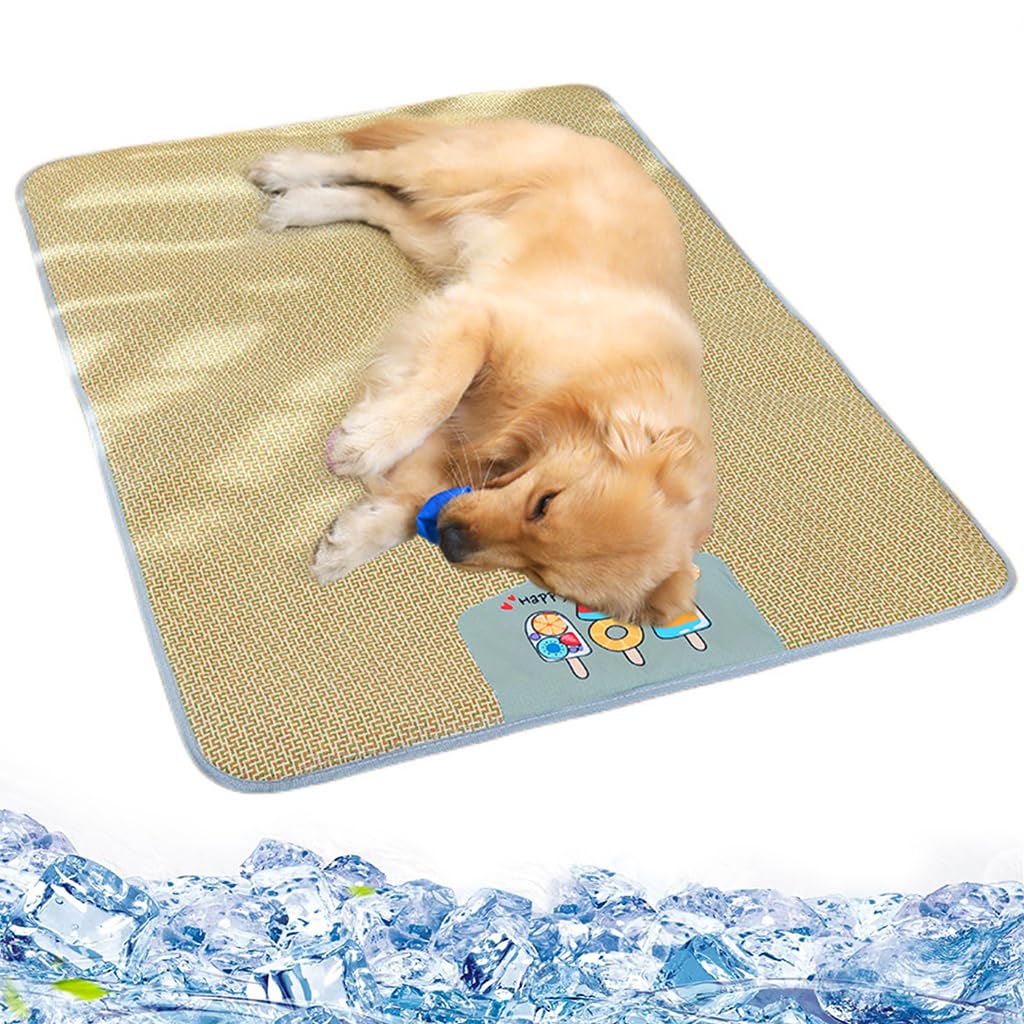 Qpets® Dog Cat Summer Mat & Sleeping Pad Rattan Cushion Pad Cool Summer Pad Sleeping Pet, Anti-Scratch Summer Sleeping Pad, Dog Bed, Waterproof Bottom, Easy to Clean, 75 * 60cm