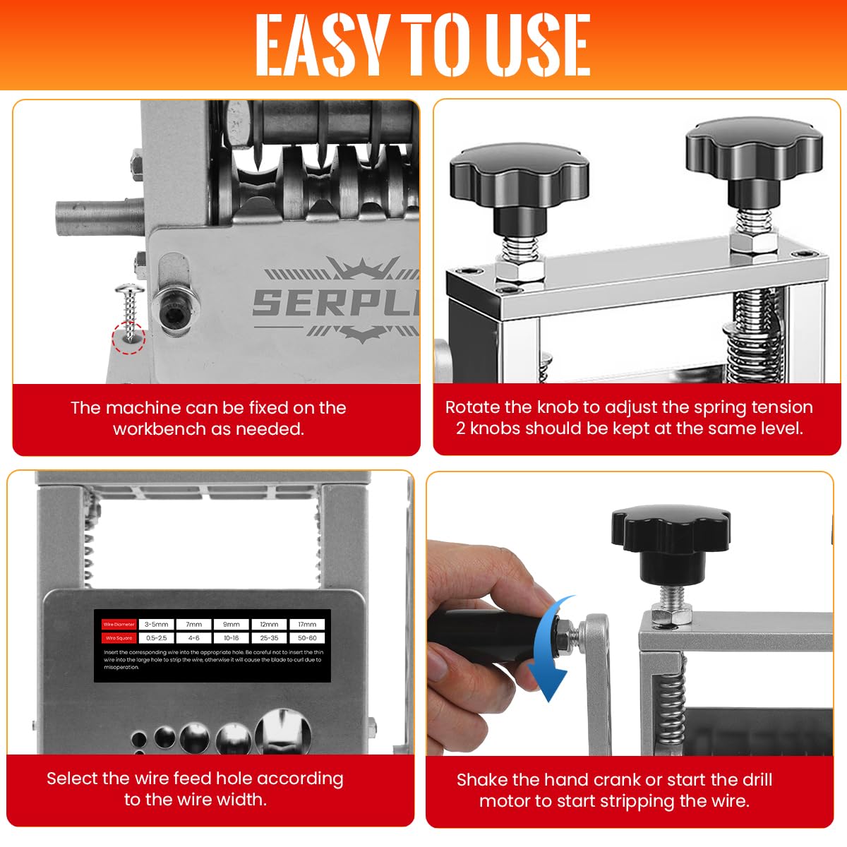 Serplex Wire Stripper for 0.8–3.2mm Wires with Adjustable Jaw and Non Slip Handle | DIY & Professional Use