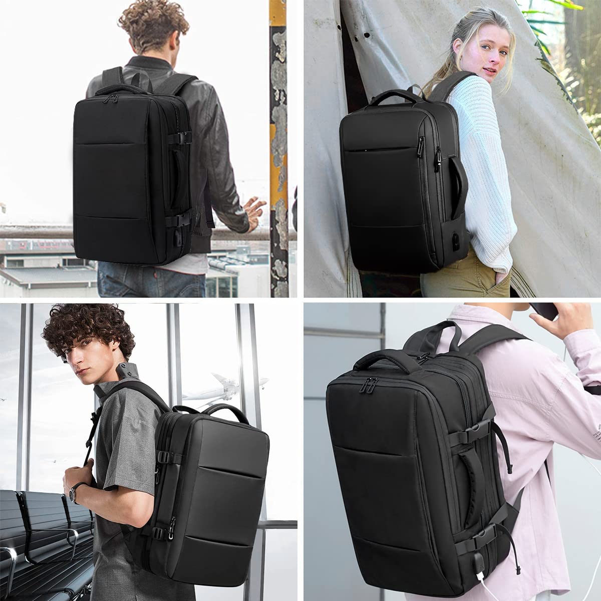 GUSTAVE Laptop Backpack for Travel and Business with USB Port 22–37L Expandable Design | Black