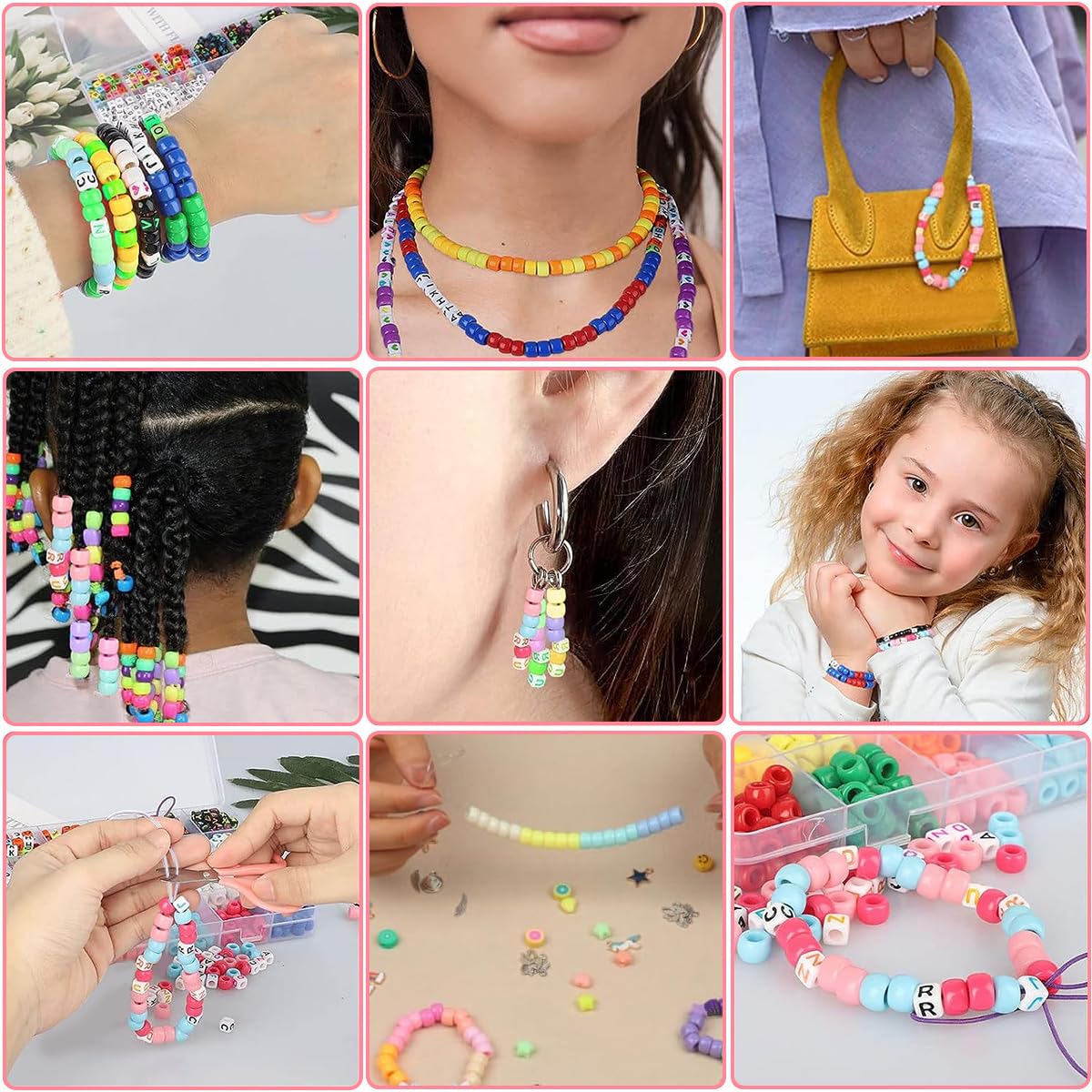SANNIDHI Jewelry Bracelet Making Kit for DIY Crafts with 6mm Letter Beads & 9mm Pony Beads | Colorful Acrylic Set for Kids and Girls