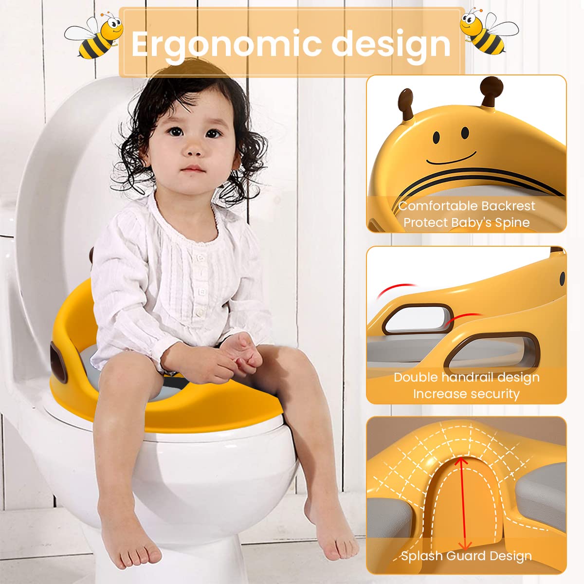 SNOWIE SOFT® Potty Training Seat for Kids 1+ Years Old Kids with Soft PU Cushion and Safe Handles, Toilet Seat for Boys Girls with Non-Slip and Splash Guard, Potty Seat Detachable Training Seat Sheet