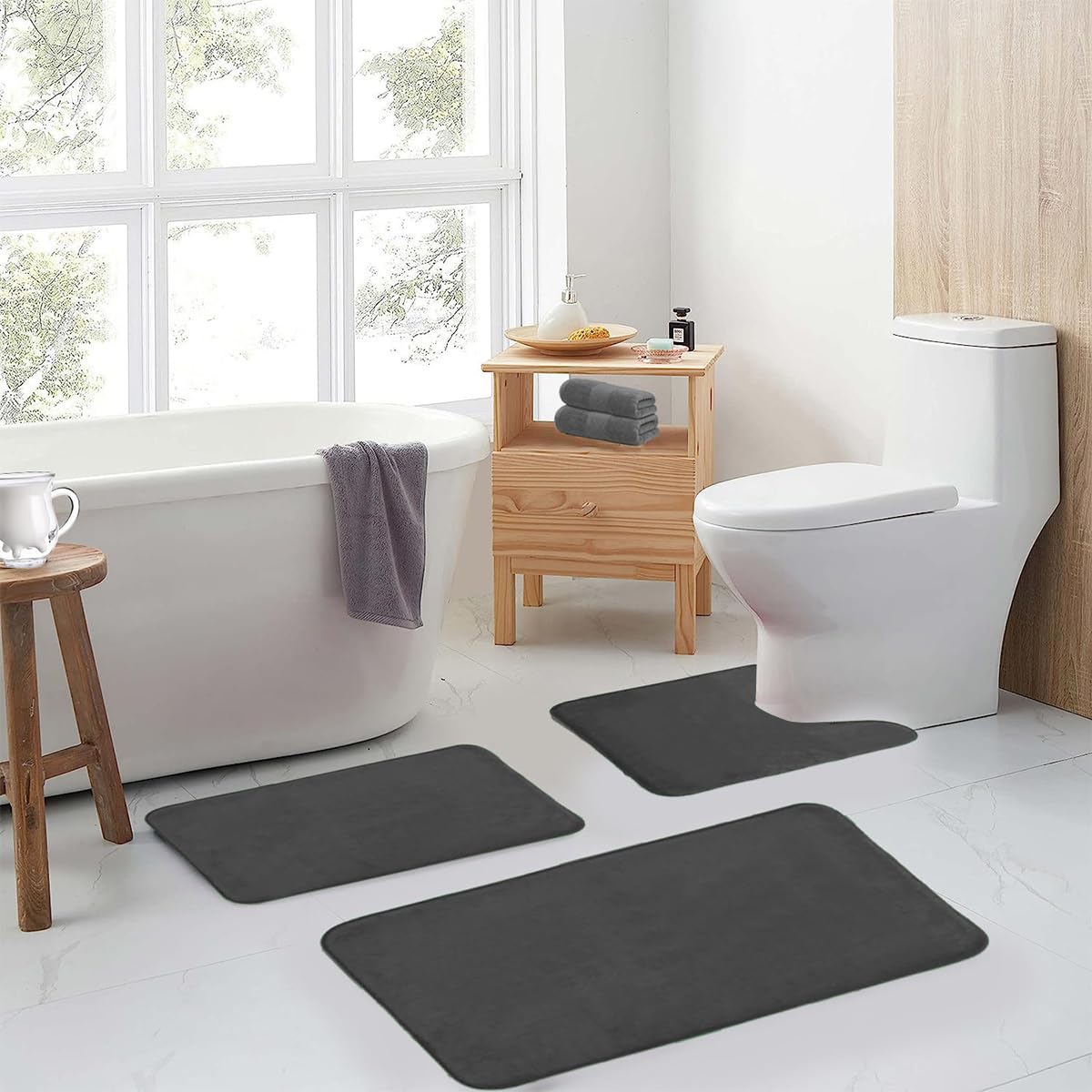 HASTHIP Bathroom Floor Mats Set for Bath and Toilet with Memory Foam Comfort | 6PCS 3 Sizes Quick-Dry Anti-Slip Design