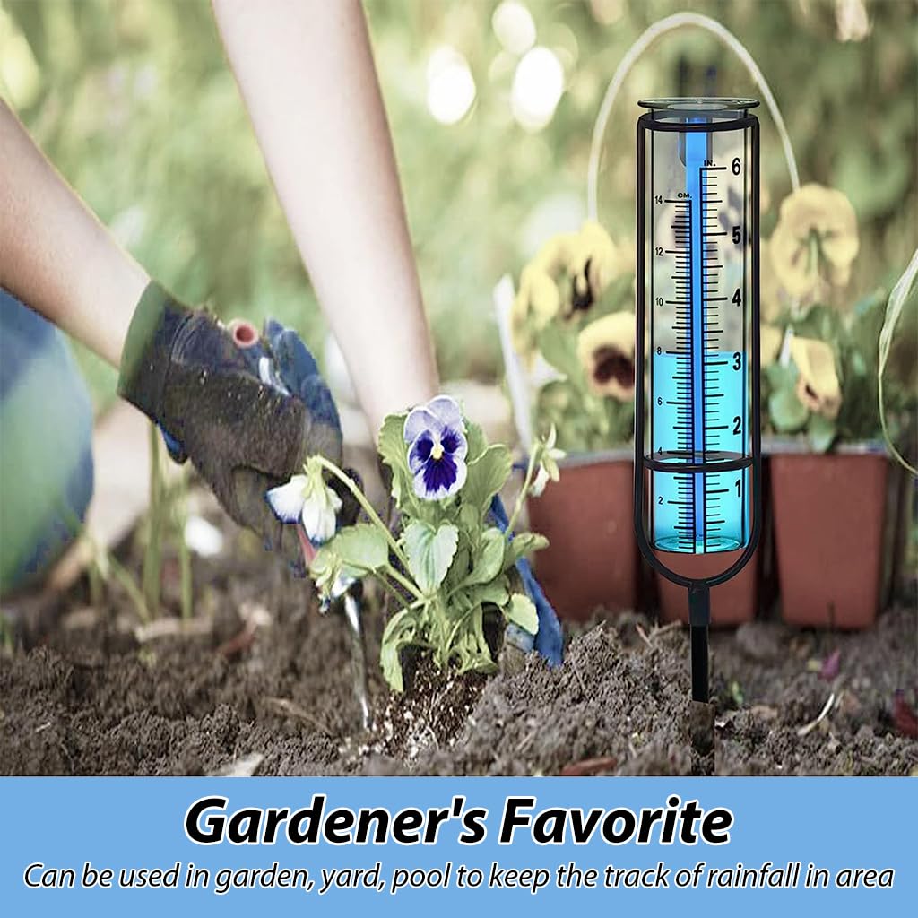 Serplex Rain Gauge for Garden and Yard with 6inch Glass Tube & Adjustable Metal Frame