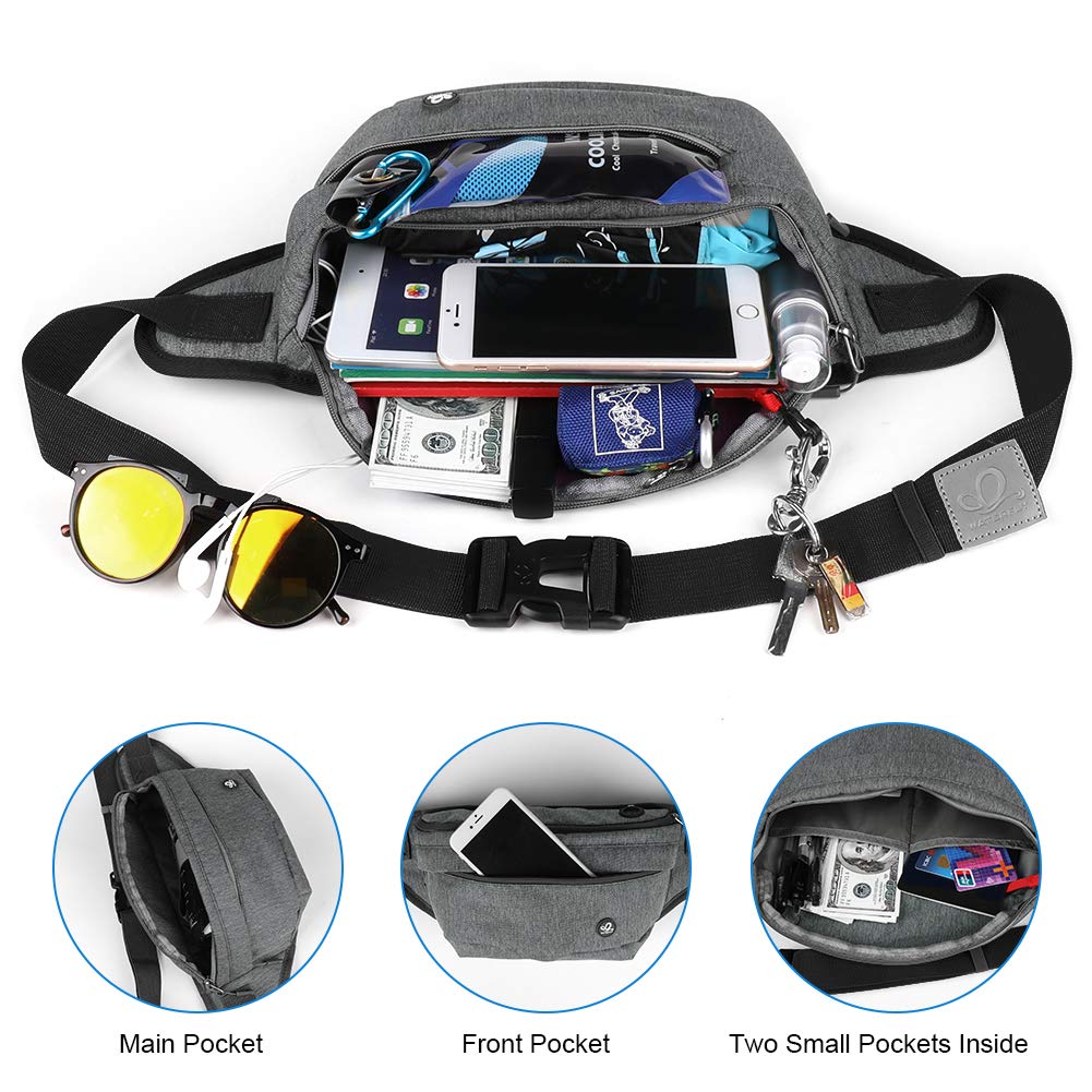 GUSTAVE Waist Bag for Outdoor Sports with 32–51 in Adjustable Belt and Earphone Hole | Waterproof Nylon Fanny Pack for Men and Women