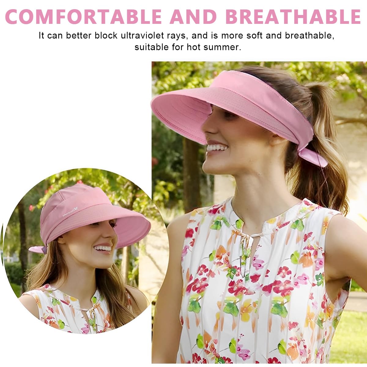 Venzina Sun Hat for Women featuring 4.3 in Wide Brim with Detachable Top | Pink Polyester