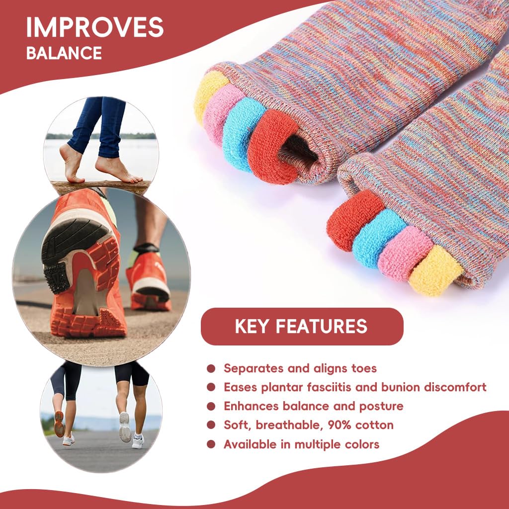 Zibuyu Toe Separator Socks for Foot Alignment and Bunion Relief 3PCS | Breathable Cotton