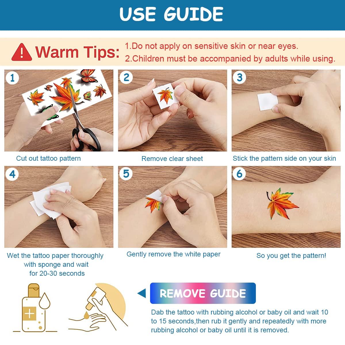 MAYCREATE Temporary Tattoos for Men and Women with 30 Sheets Waterproof Designs | Flowers Roses Butterflies Body Art Stickers
