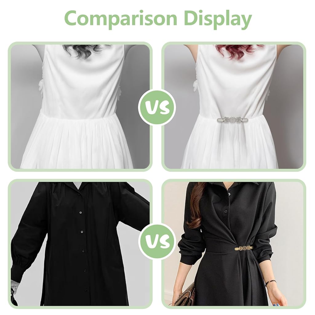 SANNIDHI® 2 Pcs Cinch Clips Vintage Dress Clips Back Shawl Sweater Cardigan Collar Fit Wsist Cincher Clip Pant Waist Tightener Clothes Clip to Tighten Dress for Women(Classic Style)