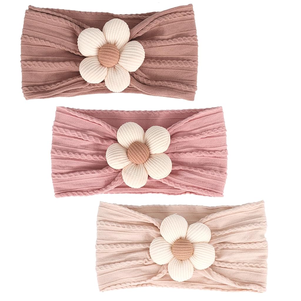 SNOWIE SOFT 3Pcs Baby Headband Stretchy Cute Flower Baby Hairband Set for Girls Headband for Baby Girls Hair Bands for Baby Girls  Shower Gift for Baby Girls Newborn Baby Essential Products