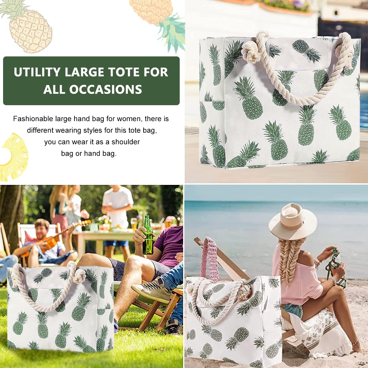 PALAY® Large Beach Bag Tote Bag Print Women Beach Clothes Accessories Storage Bag Tote Bag Linen Rope Handle Zipper Closure Large Capacity Shoulder Bag for Travel