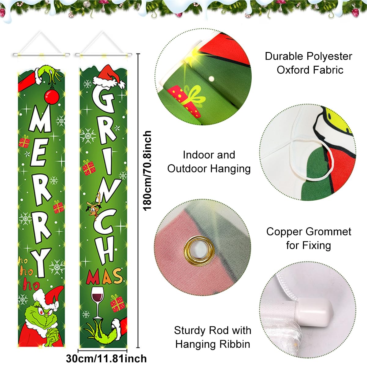 Venzina® Christmas Decorations Fun Christmas Door Couplet Wall Hanging Couplet Outdoor Yard Front Porch Couplet Set, Hanging Merry Christmas Decorations Couplet for Porch, Door, Balcony