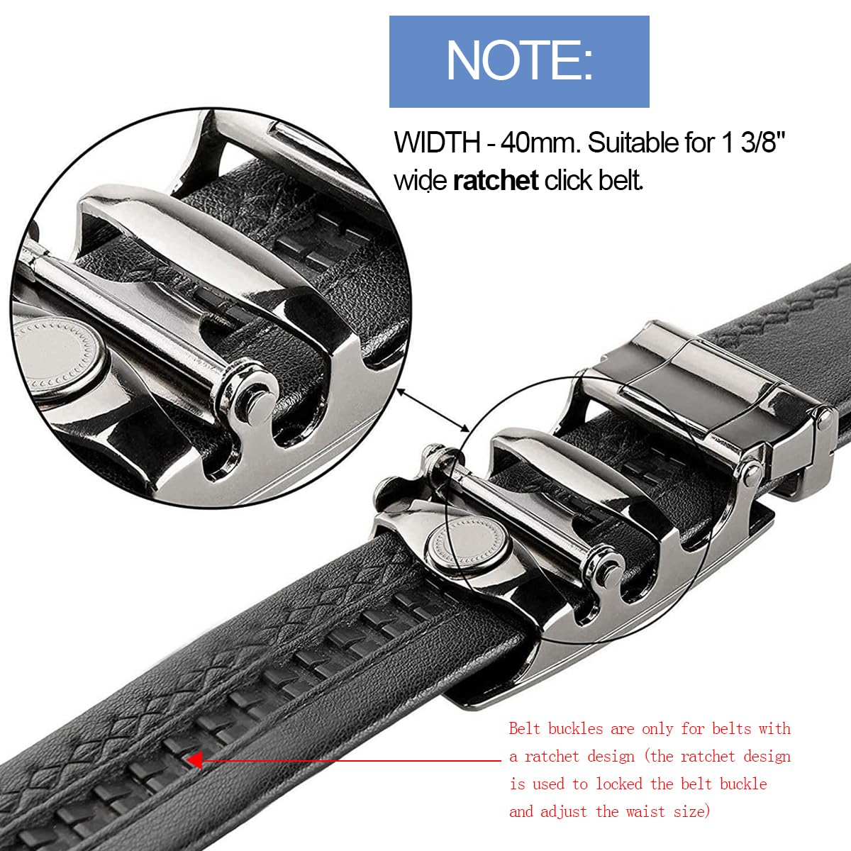 GUSTAVE® 40mm Ratchet Belt Buckle Only for Men Auto Lock Metal Buckle for 1 3/8