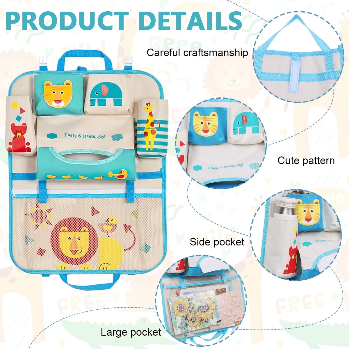STHIRA Car Back Seat Organizer for Auto Storage with Multi Pockets and 43 x 53cm Oxford Fabric | Kids and Family Use