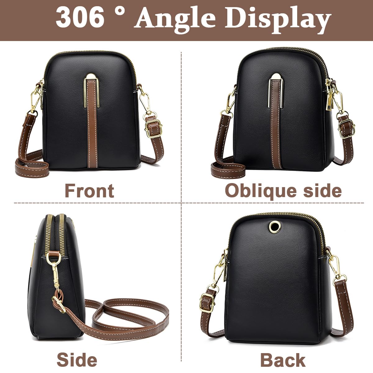 PALAY® Sling Bag Stylish PU Women Crossbody Phone Bag Double Layer Daily Casual Shoulder Bag with Detachable Belt & Zipper Pouch Gift for Women