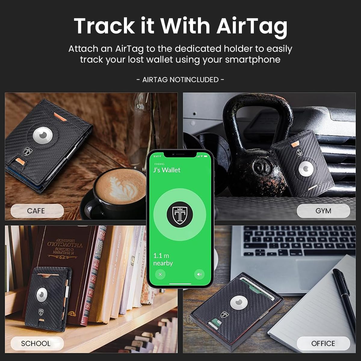 Venzina Wallet for Men with Airtag Slot featuring 5 Card Slots and PU Leather Bifold Design