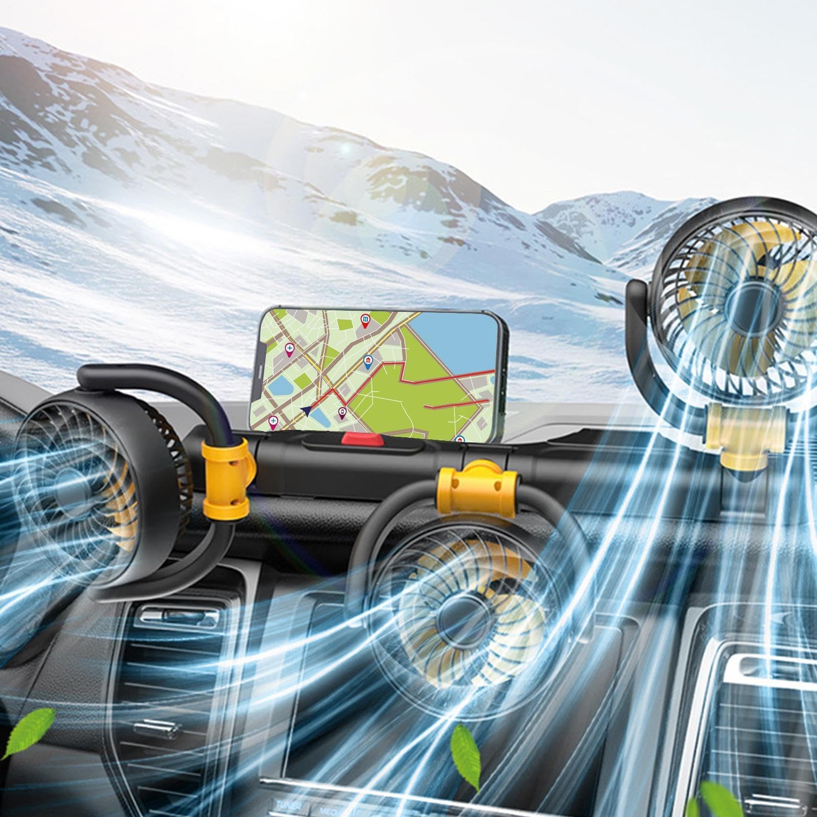 STHIRA 12V Electric Car Cooling Fan for Vehicles with Triple Rotatable Heads | 2 Speed Air Circulator