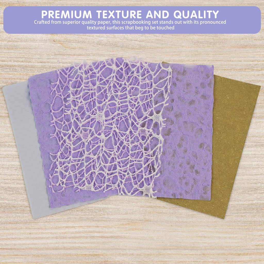 HASTHIP Scrapbook Paper Set for Journaling and Card Making featuring 16pcs 10x14cm Textured Sheets | Assorted Beige White and Purple Designs