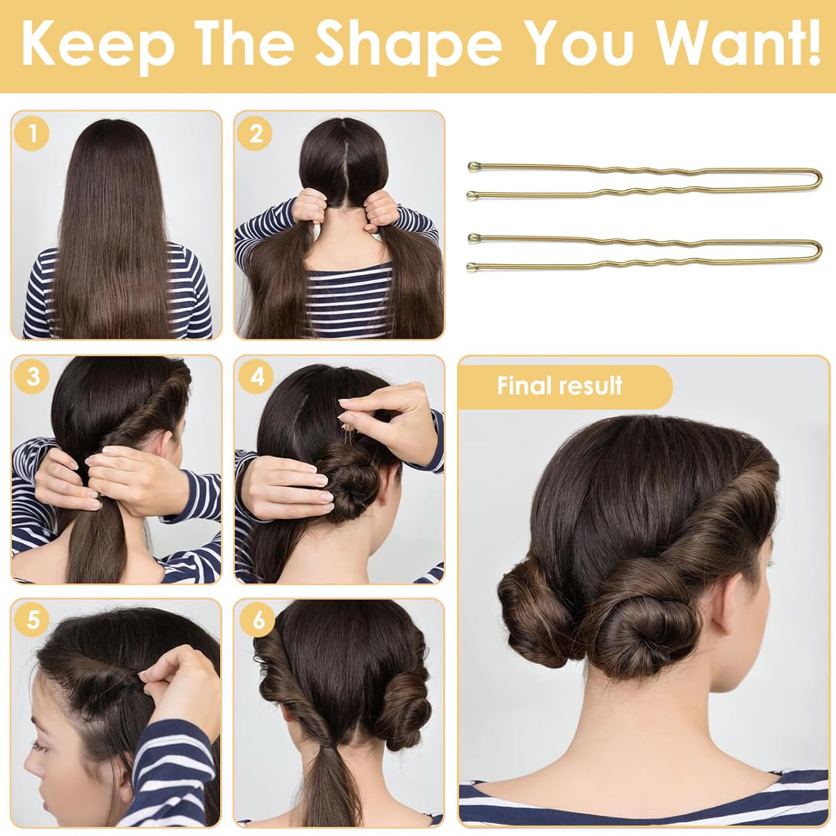 MAYCREATE Hair Pin Kit for Stylish Updos with 150 U Pins & 100 Elastics | Storage Box