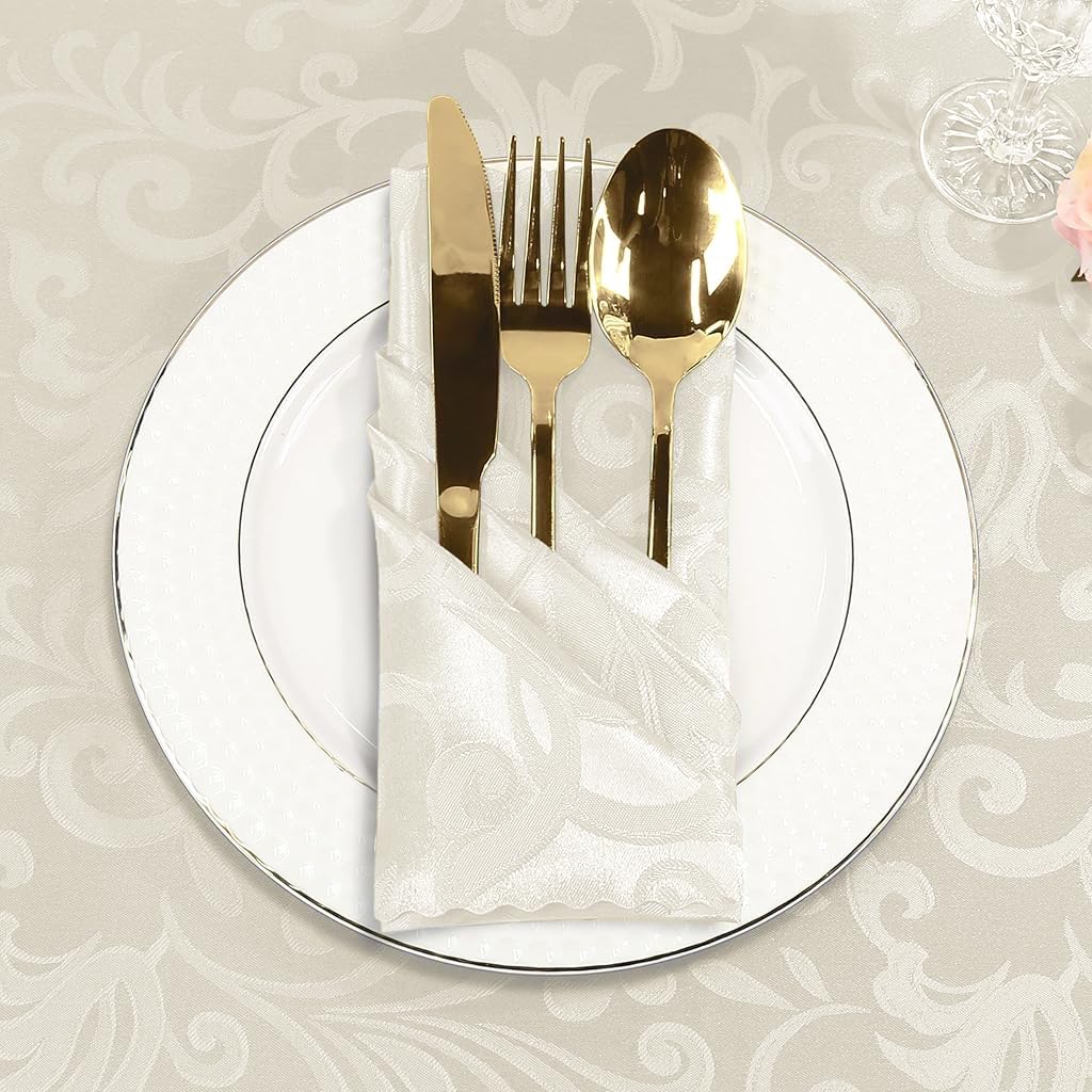 HASTHIP Kitchen Napkins for Dining and Parties with Elegant White Jacquard Design 19x19 in | Washable Reusable Polyester