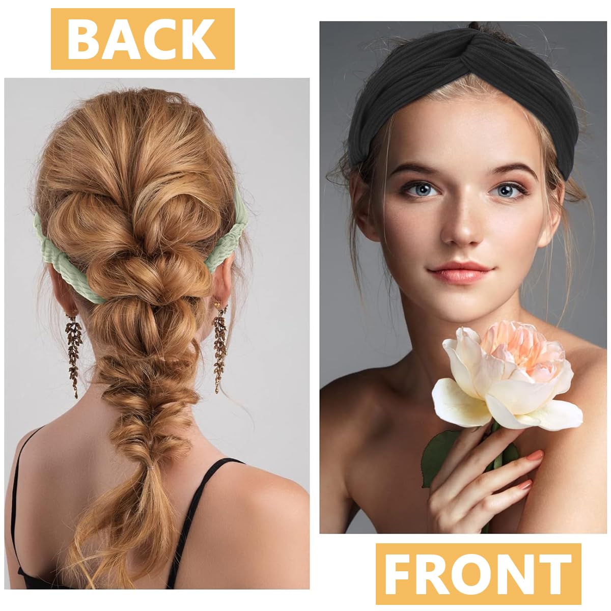 MAYCREATE Hair Band Set for Women with Stretchy Ribbed Knit Design 8pcs | Non Slip Boho Style