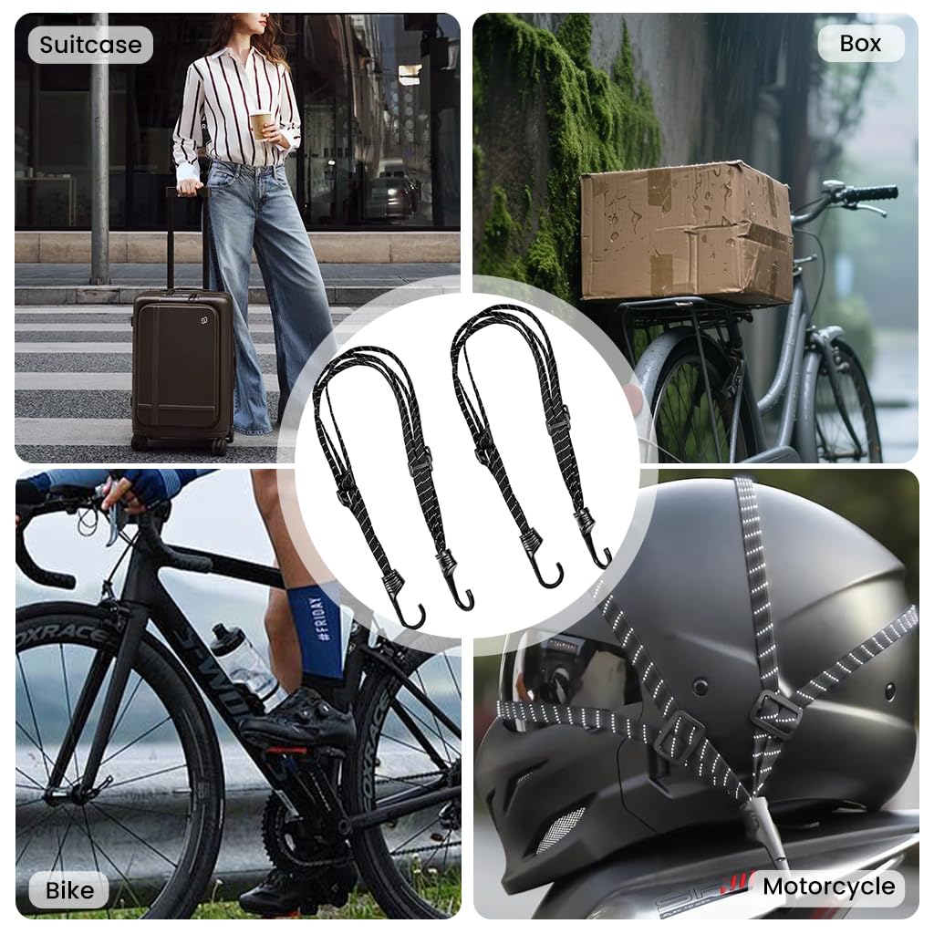 STHIRA Bungee Cord for Motorcycle and Bicycle Luggage with Reinforced Hook 90cm | 2 Piece Set