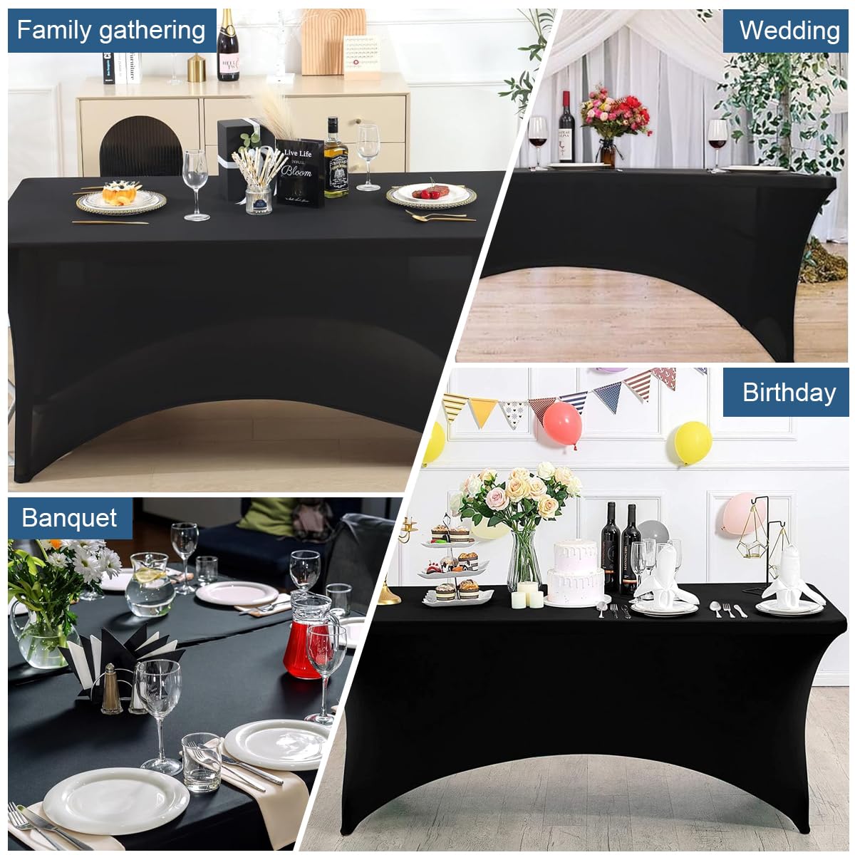 HASTHIP® 5.3ft Table Cloth Stretchy Table Cloth for Rectangular Table Oblong Table Fitted Events Stretch Black Table Cover for Party, Wedding, Cocktail, Banquet, 5.3ft x2.49x2.42 inches