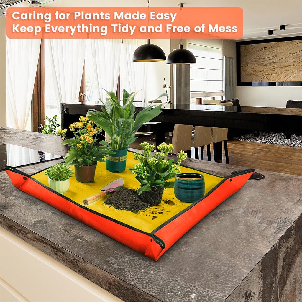 HASTHIP Gardening Mat for Indoor Plant Care featuring Metal Copper Buttons and 100×100cm Waterproof PE Design