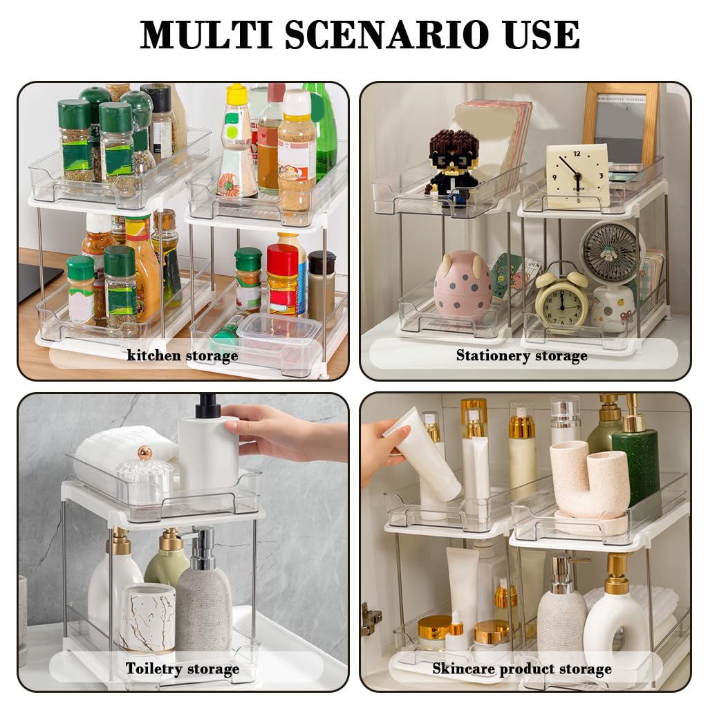 Supvox Bathroom Organizer for Kitchen and Under Sink Storage with Double Layer Pull Out Design | Clear PET Baskets 7.87x11.42x11 in