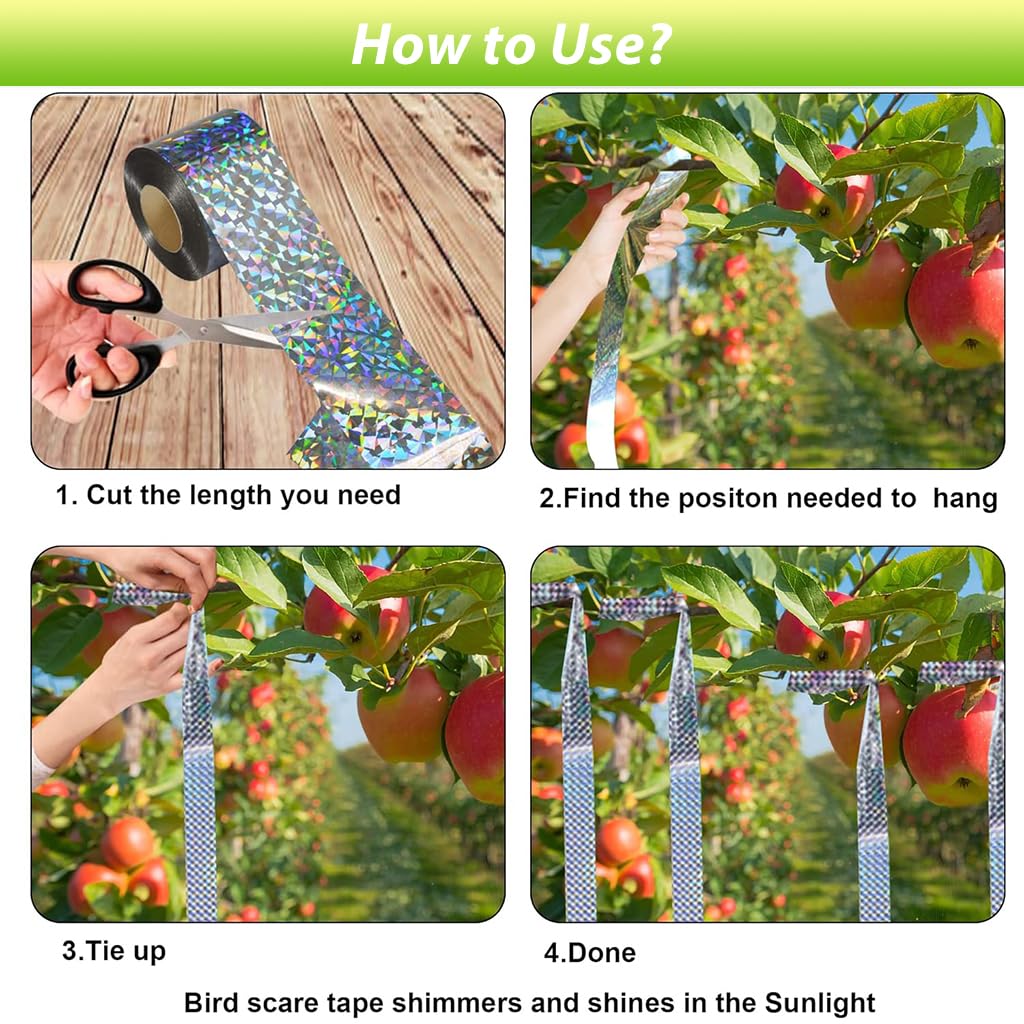 Supvox Bird Scare Tape for Gardens and Balconies with Self Adhesive Design 4.8cm x 80m | Reflective Multicolored Repellent