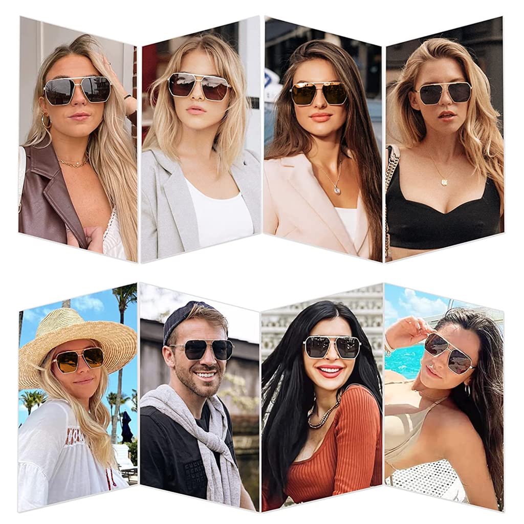 GUSTAVE Stylish Polygon Polarized Sunglasses for Men Retro Oversized Metal Frame UV400 Polarized Sunglasses Vintage Brown Lens Sunglasses Metal Sun Glasses Sun Glare Glasses for Men