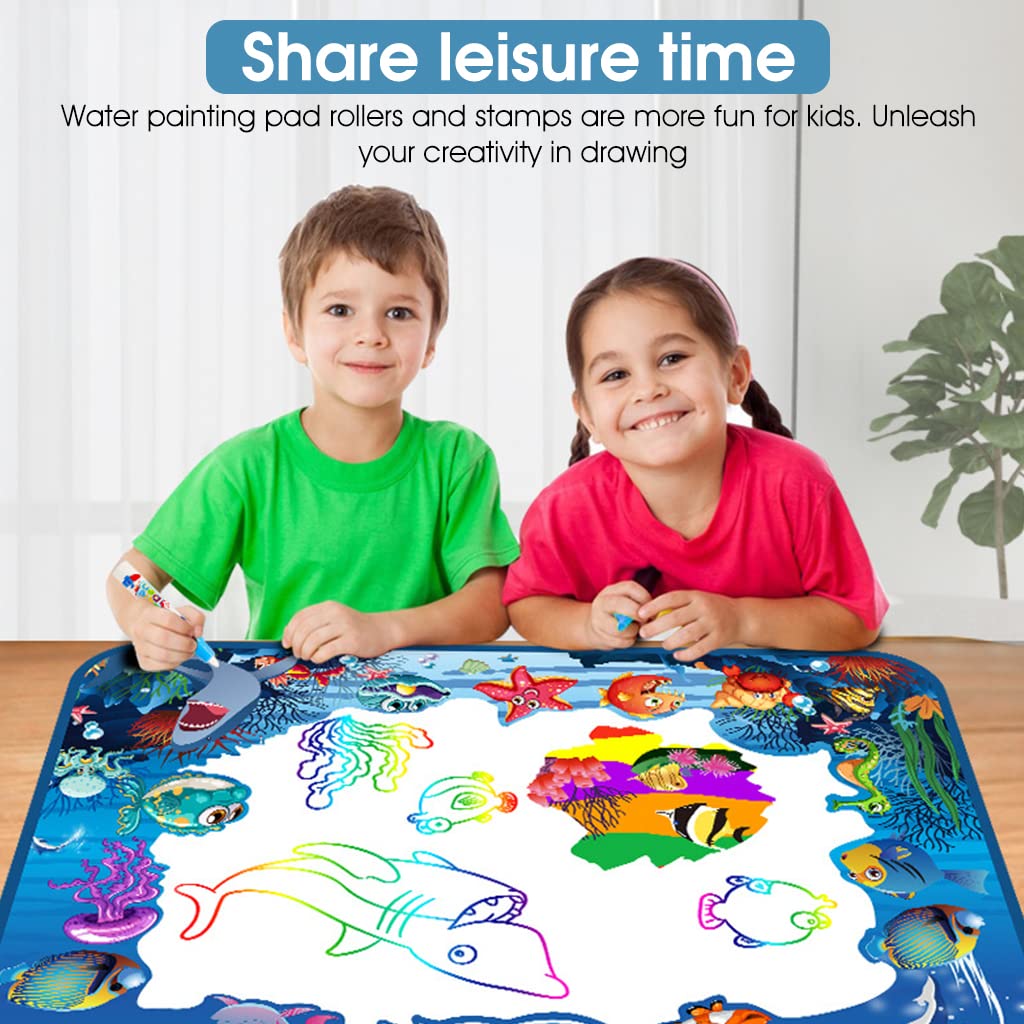 PATPAT  Kids Activity Toys for 3+ Years Water Doodle Mat 100*75CM Large Water Drawing Mat, Drawing Painting Board Stencils with Water Doodle Pens , Educational Toys Toddlers Gift