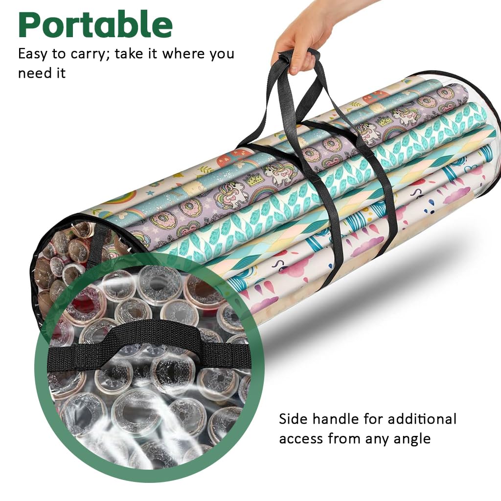 HASTHIP Wrapping Paper Storage Bag for Large Rolls with Handle 80x22cm Clear Waterproof Organizer