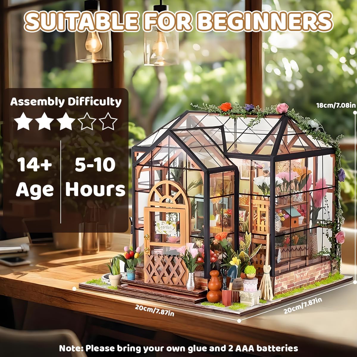 PATPAT DIY Miniature House Kit for Adults featuring LED Light and 7.87x7.87x7.08 in Design | Lovely Wooden Dollhouse Craft