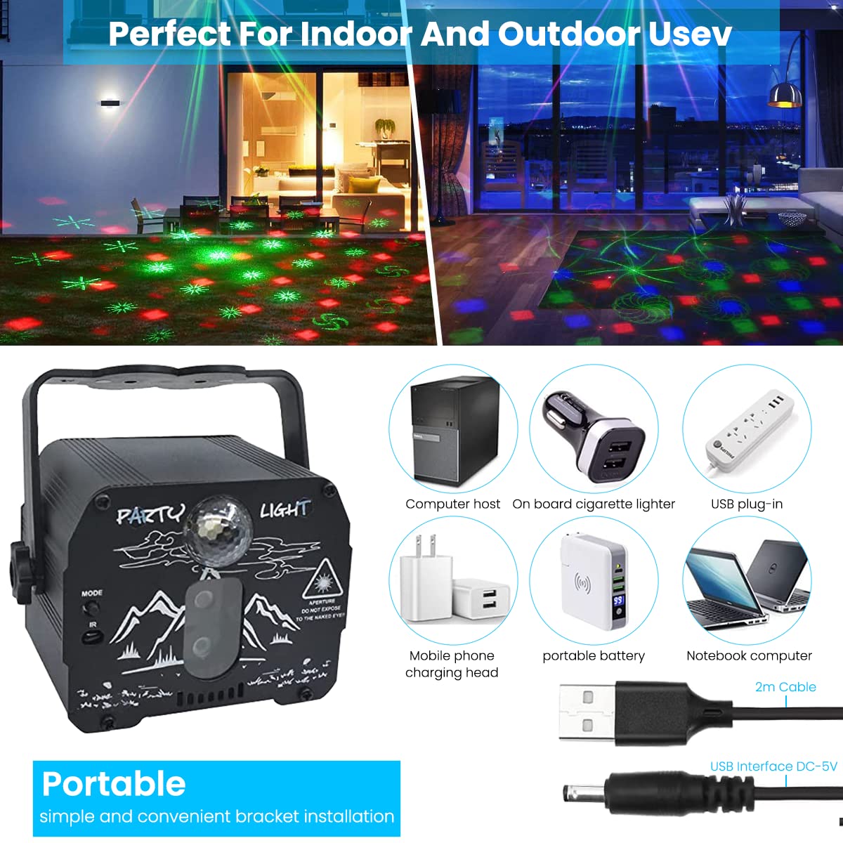 ELEPHANTBOAT DJ Light Party Disco Light for Home Party with 60 Pattern & 128 RGB Squares | Remote Control Sound Active Modes