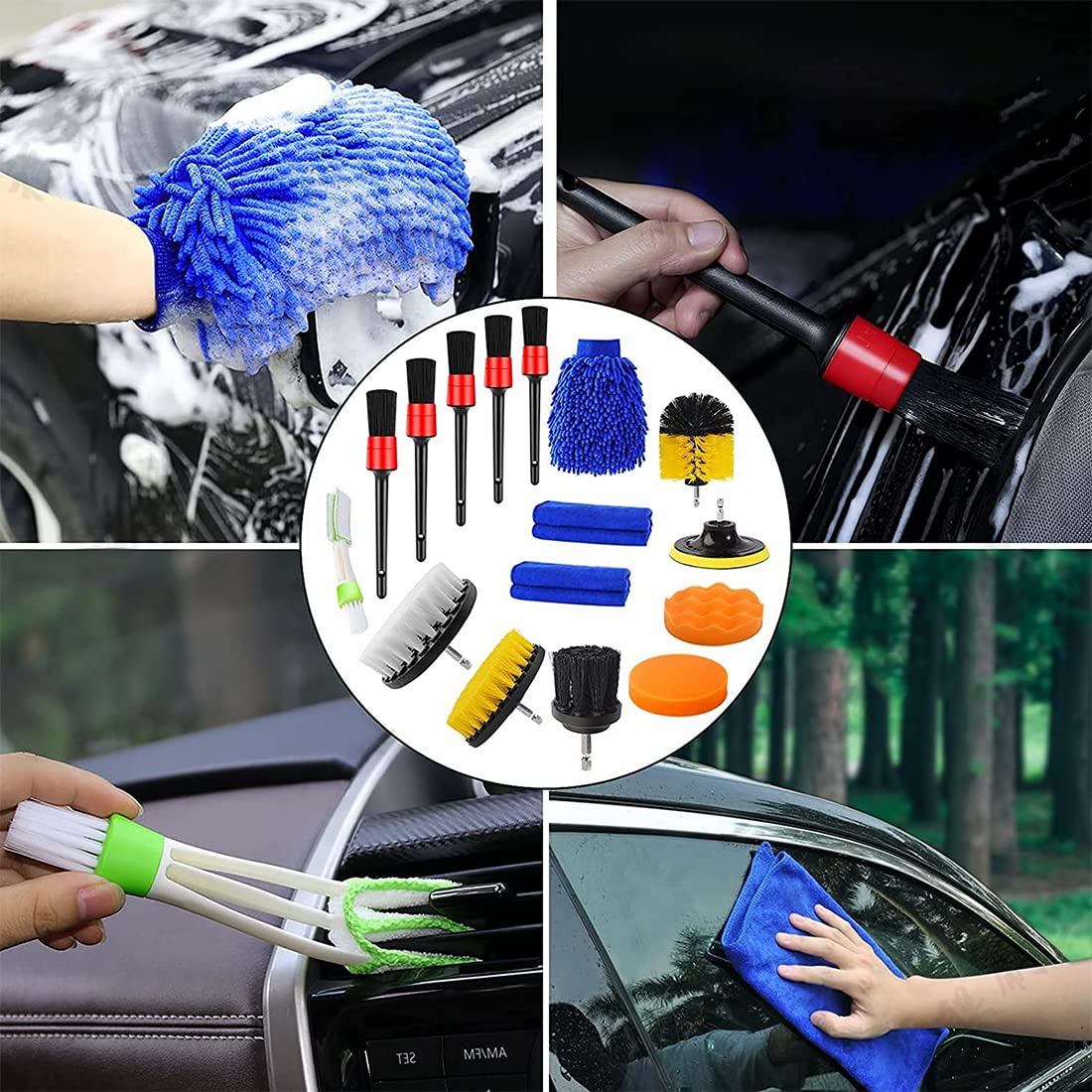 ZORBES Auto Detailing Electric Drill Brush Set for Car and Home Cleaning | 6 Pcs with Free Microfiber Towel