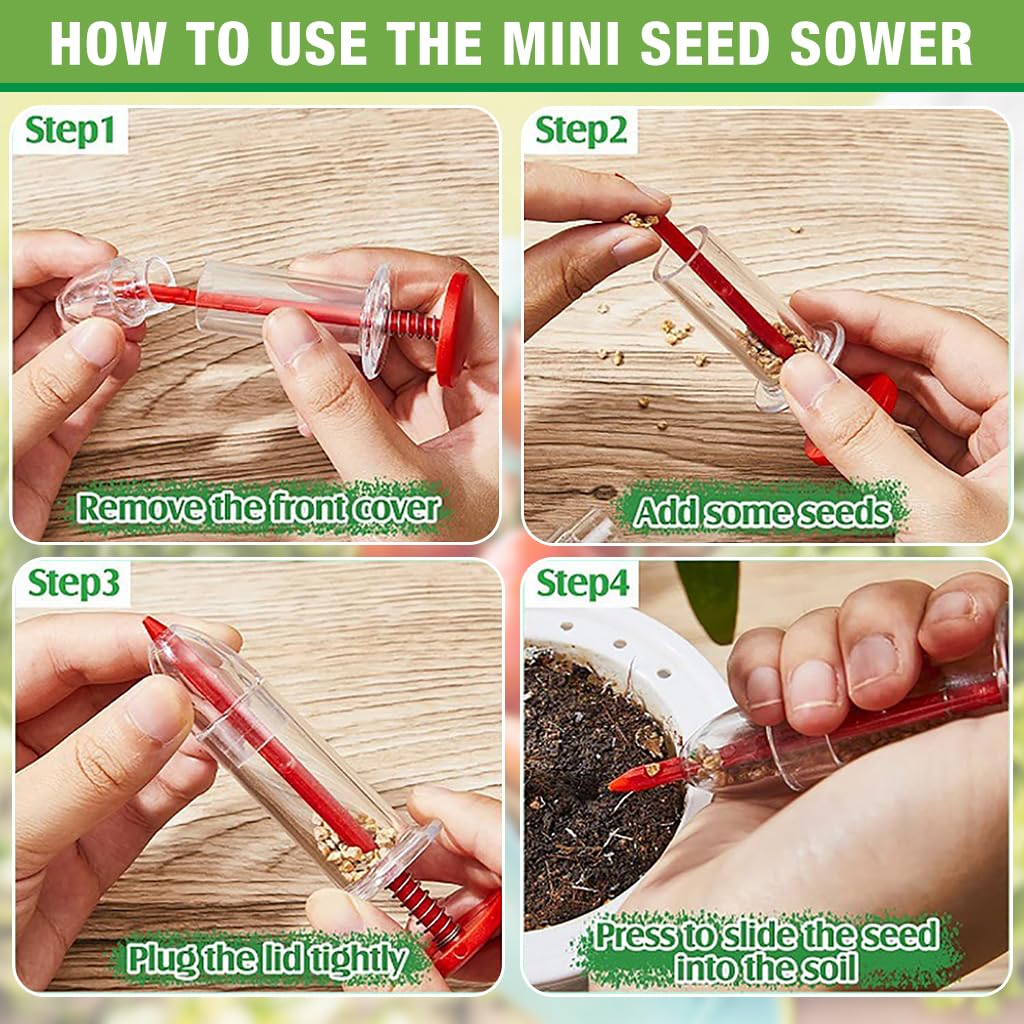 HASTHIP Mini Seed Spreader Set for Gardening with 6 Pcs Tools featuring Adjustable Dispensers | Includes Dibble Stick and Seeding Trowel