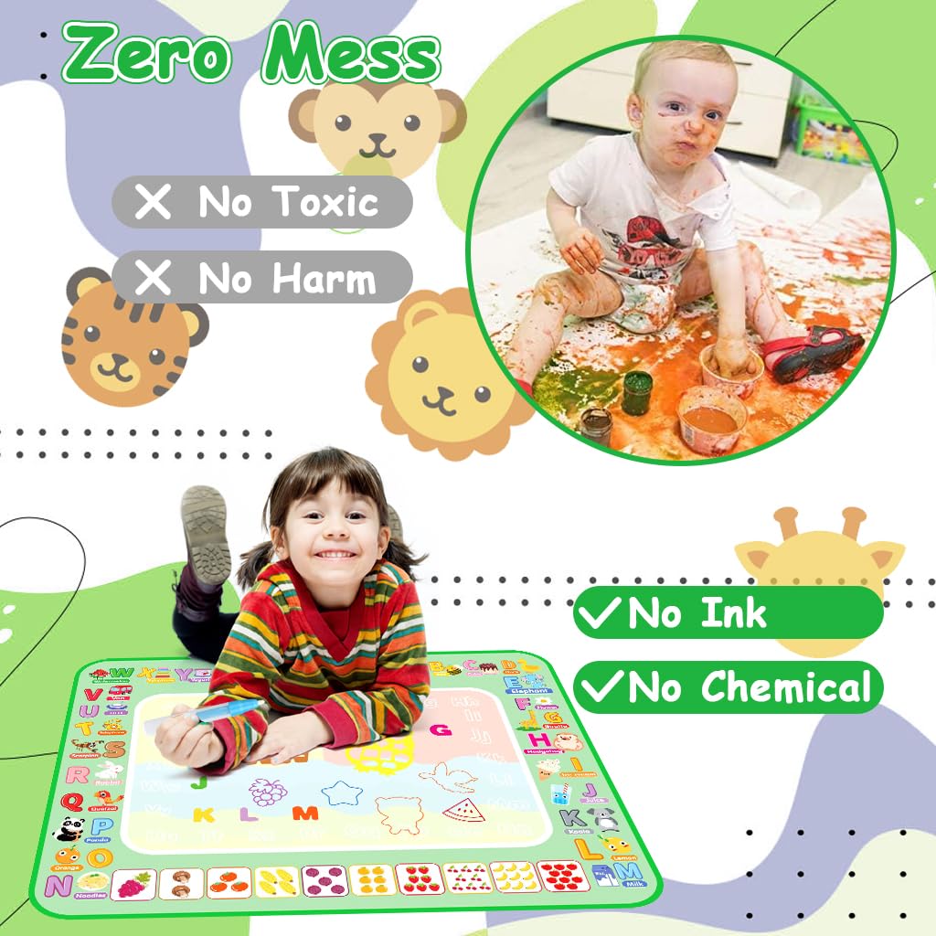 PATPAT Water Doodle Mat for Kids 37.7x39.1 in with Water Pens and Stamps | Mess Free Learning Play
