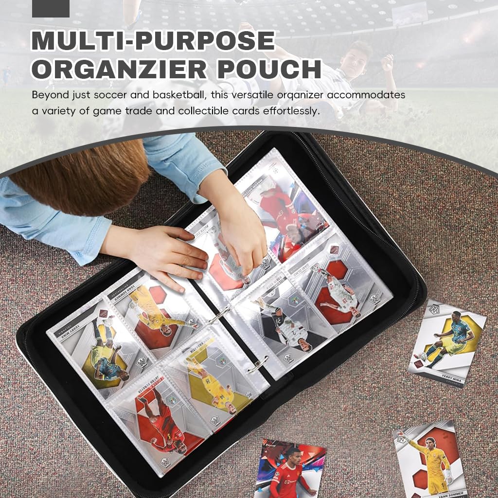 PATPAT Soccer Card Binder for Collectible Cards featuring 400 Pockets with Zipper Closure | Waterproof PU Cover Organizer