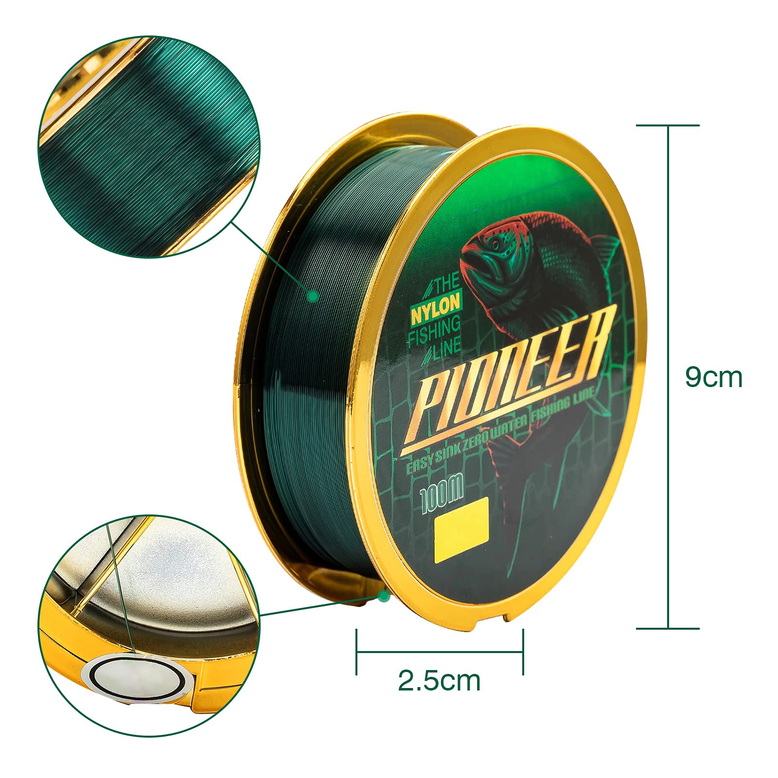Proberos Fishing Line for Freshwater with 0.52mm 48.7LB Strength | Nylon Green 100m