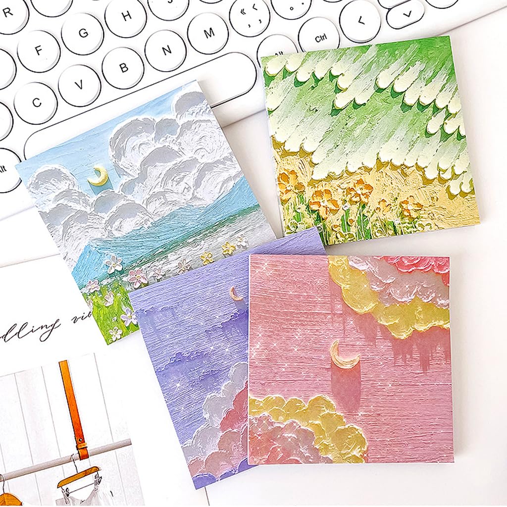 HASTHIP® 4 Pack Sticky Notes 3.14 Inches Aesthetic Oil Painting Themed Sticky Notes Set 200 Sheet Self Adhesive Sticky Notes Office School Supplies Cute Sticky Notes for Note Taking, Memo