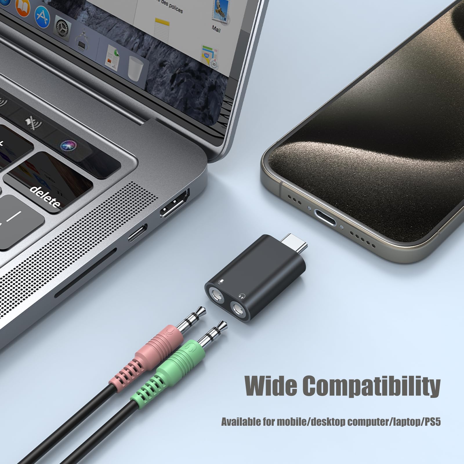 Verilux USB C Sound Card for Stereo Audio and Mono Mic Input | 3.5mm Adapter 2PCS