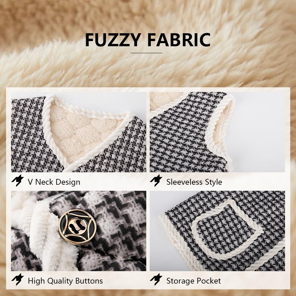 SANNIDHI Women’s Fleece Vest for Winter Layering with Button Front and Houndstooth Print