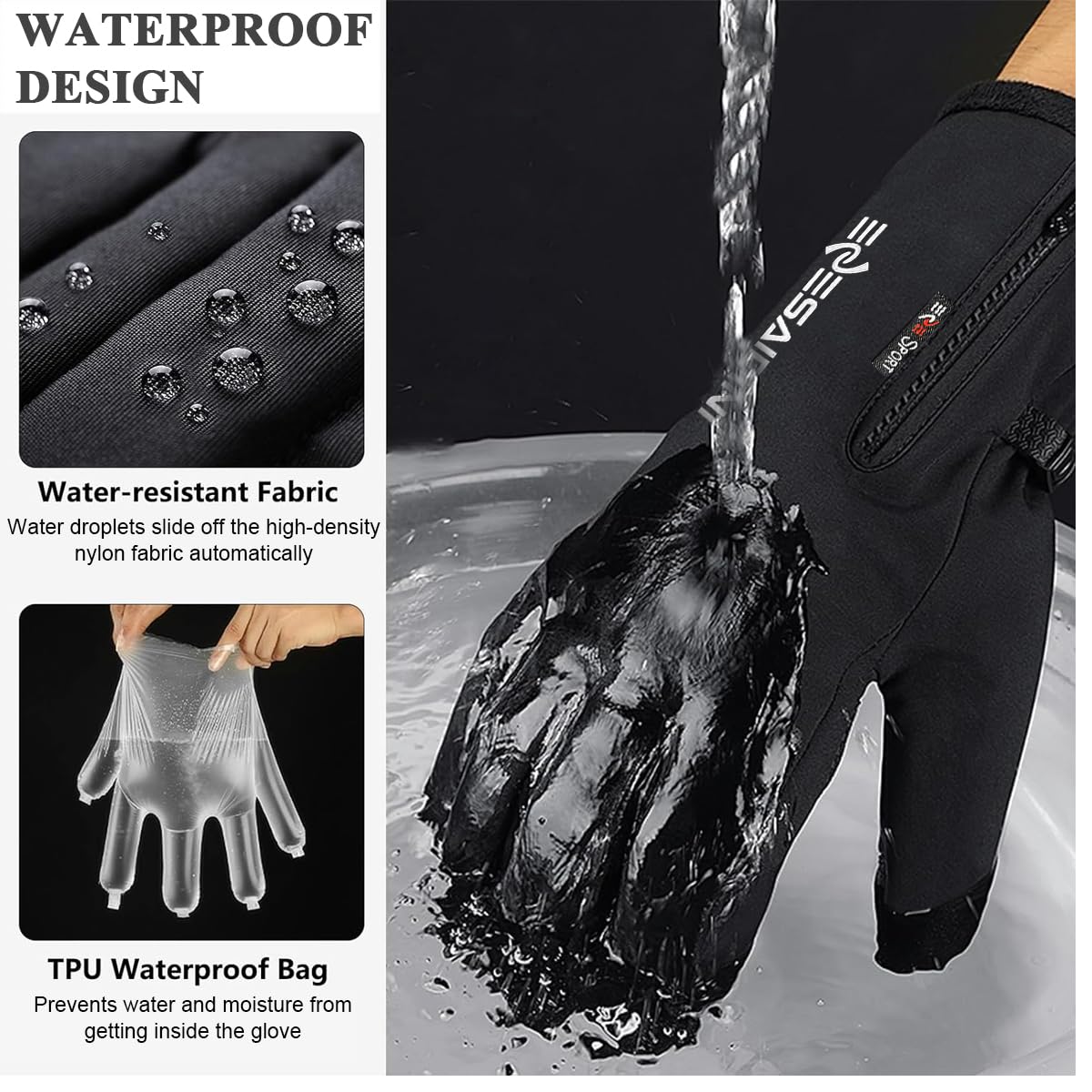 Gustave Winter Cycling Gloves for Men with Touchscreen Fingers and Anti Slip Palm | Black L