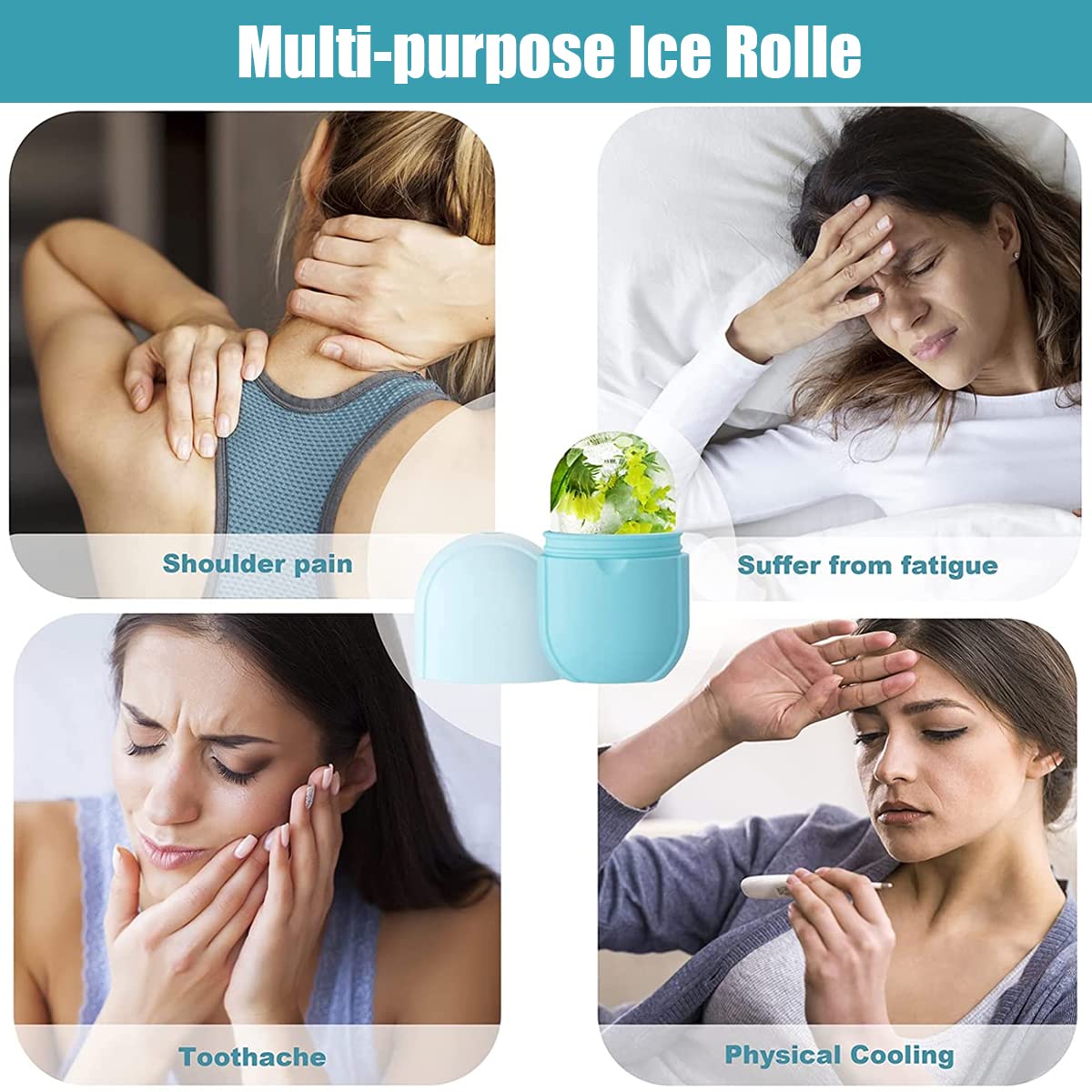 ZIBUYU® Ice Face Roller for Swelling, Skincare Gift, Reusable Silicone Ice Facial Roller, Ice Bag Alternativefor Eliminate Edema,Ice Cube Moldfor Women, Calm Skin & Shrink Pore