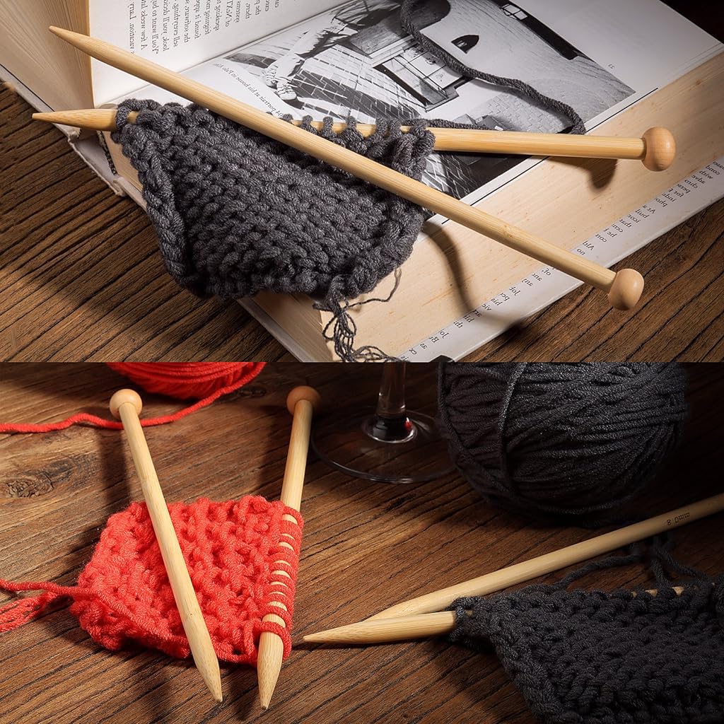 ELEPHANTBOAT Knitting Needles Set for DIY Projects with 36PCS 9in Bamboo Needles | 18 Sizes 2.0mm–10.0mm