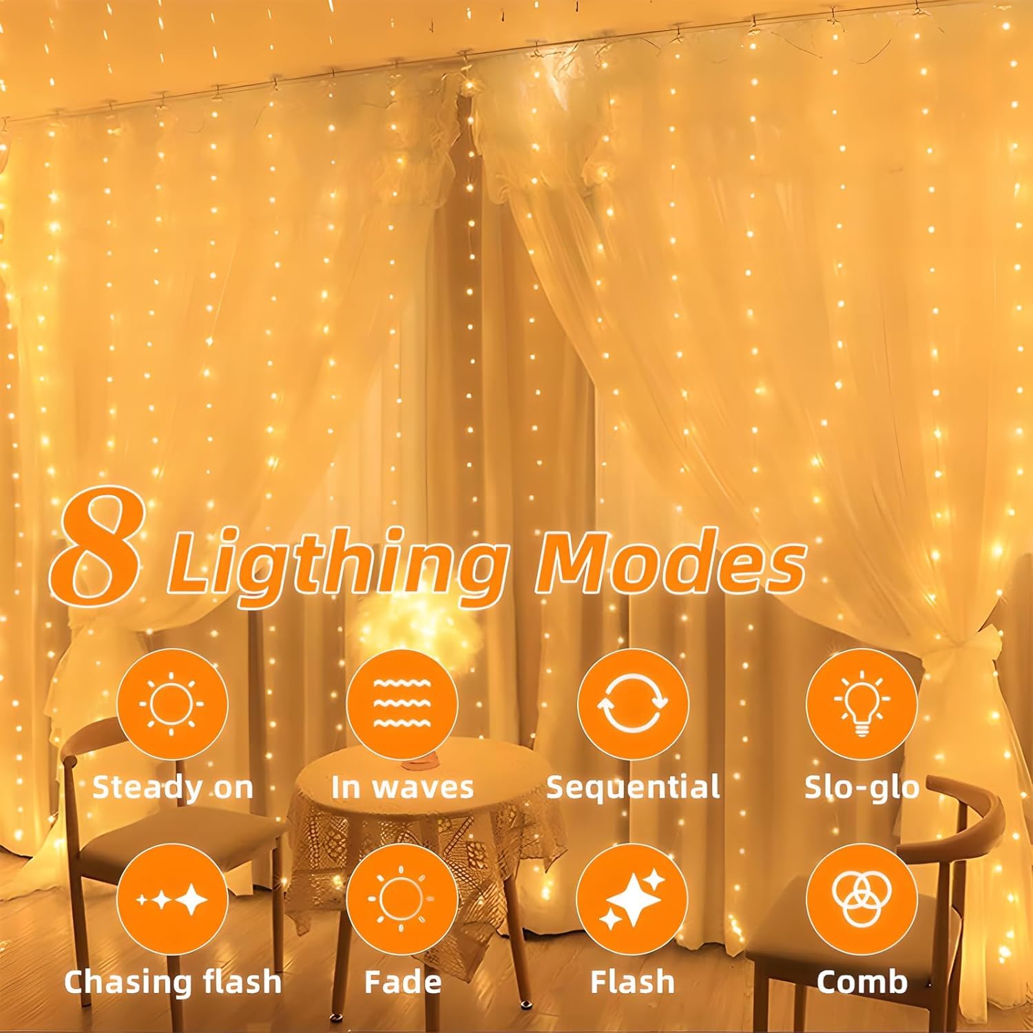 ELEPHANTBOAT® Curtain Lights for Decoration of Christmas, 300LEDs Diwali Lights for Balcony String Lights with 8 Modes Support Remote Control, Timer Setting Curtains Lights for Home Decoration