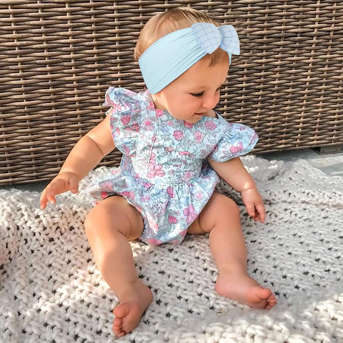 SNOWIE SOFT Hair Bands for Baby Girls with Knotted Flower Bows and Soft Stretchy Nylon | 3‑Color Set