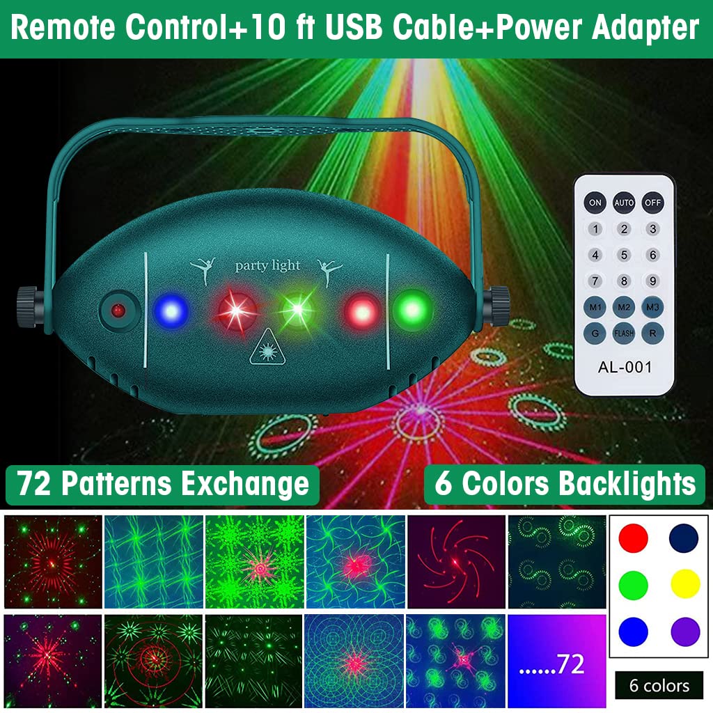 ELEPHANTBOAT Magic DJ Light for Home Party with 72 Pattern 9 Color Modes & Remote Control | Sound Active RGB Laser Lighting